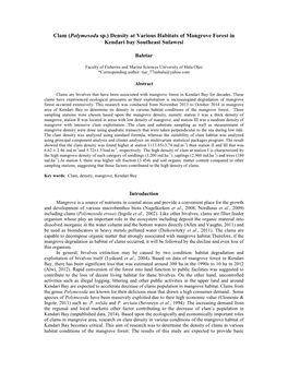 Clam (Polymesoda Sp.) Density at Various Habitats of Mangrove Forest in Kendari Bay Southeast Sulawesi