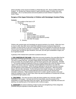 Surgery of the Upper Extremity in Children with Hemiplegic Cerebral Palsy