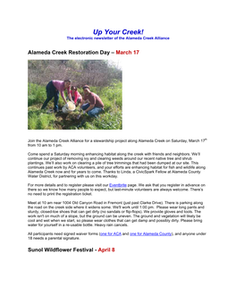 Up Your Creek! the Electronic Newsletter of the Alameda Creek Alliance