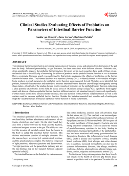 Clinical Studies Evaluating Effects of Probiotics on Parameters of Intestinal Barrier Function