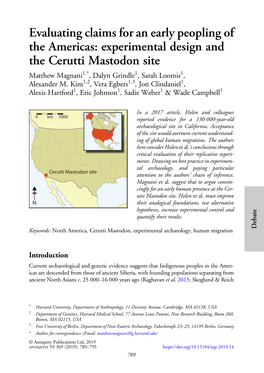 Evaluating Claims for an Early Peopling Of