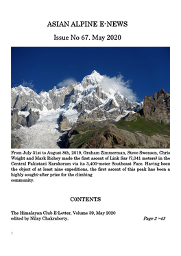 ASIAN ALPINE E-NEWS Issue No 67. May 2020