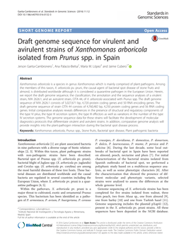 Draft Genome Sequence for Virulent and Avirulent Strains of Xanthomonas Arboricola Isolated from Prunus Spp