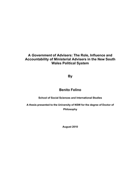 A Government of Advisers: the Role, Influence and Accountability of Ministerial Advisers in the New South Wales Political System