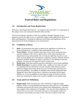 Festival Rules and Regulations