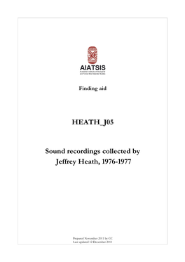 Guide to Sound Recordings Collected by Jeffrey Heath, 1976-1977