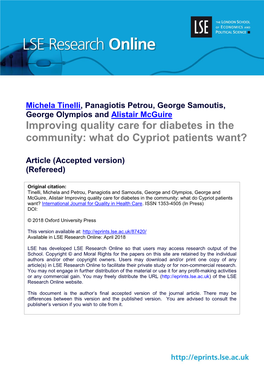 Improving Quality Care for Diabetes in the Community: What Do Cypriot Patients Want?