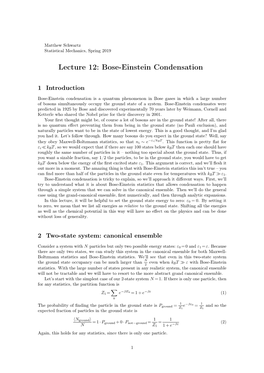 Lecture 12: Bose-Einstein Condensation