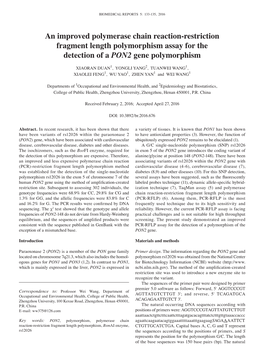 An Improved Polymerase Chain Reaction-Restriction Fragment Length Polymorphism Assay for the Detection of a PON2 Gene Polymorphism