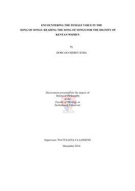 Encountering the Female Voice in the Song of Songs: Reading the Song of Songs for the Dignity of Kenyan Women