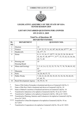 Legislative Assembly of the State of Goa Tenth Session 2019