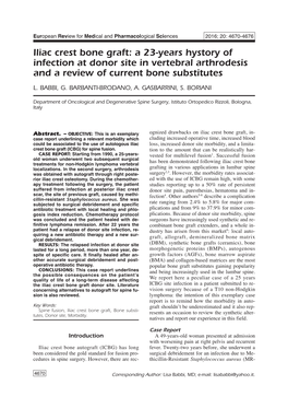 Iliac Crest Bone Graft: a 23-Years Hystory of Infection at Donor Site in Vertebral Arthrodesis and a Review of Current Bone Substitutes