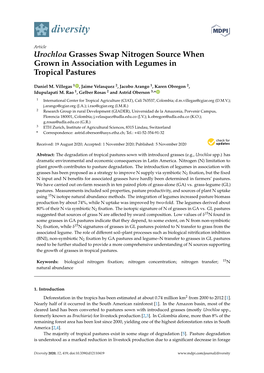 Urochloa Grasses Swap Nitrogen Source When Grown in Association with Legumes in Tropical Pastures