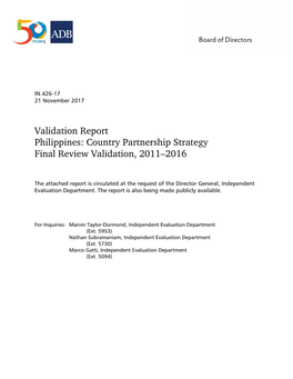 Country Partnership Strategy Final Review Validation, 2011–2016