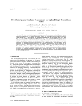 Direct Solar Spectral Irradiance Measurements and Updated Simple Transmittance Models