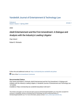 Adult Entertainment and the First Amendment: a Dialogue and Analysis with the Industry's Leading Litigator