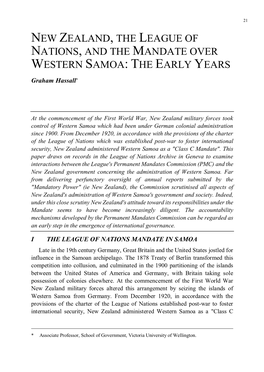 New Zealand, the League of Nations, and the Mandate Over Western Samoa: the Early Years