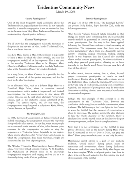 Tridentine Community News March 19, 2006