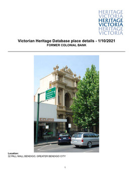 Victorian Heritage Database Place Details - 1/10/2021 FORMER COLONIAL BANK