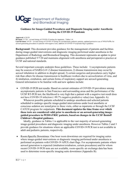 Guidance for Image-Guided Procedures and Diagnostic Imaging Under Anesthesia During the COVID-19 Pandemic