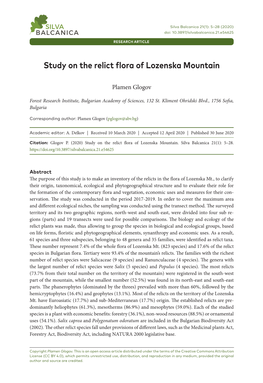 Study on the Relict Flora of Lozenska Mountain