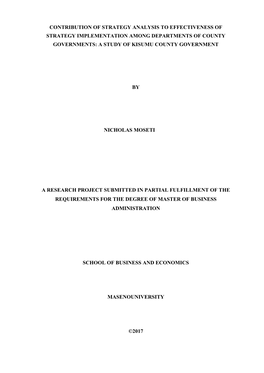 Contribution of Strategy Analysis to Effectiveness of Strategy Implementation Among Departments of County Governments: a Study of Kisumu County Government