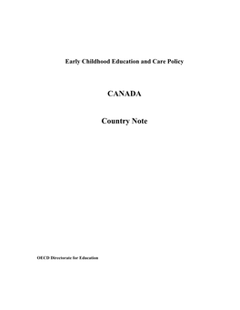 Early Childhood Education and Care Policy: Canada, Country Note