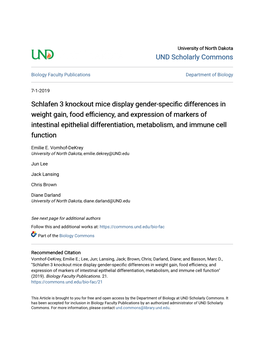 Schlafen 3 Knockout Mice Display Gender-Specific Differences In