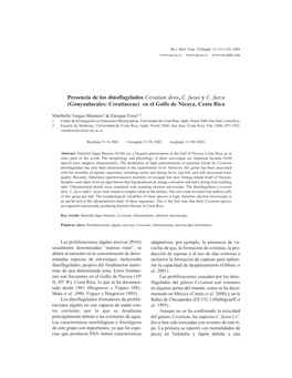 Presencia De Los Dinoflagelados Ceratium Dens, C. Fusus Y C. Furca (Gonyaulacales: Ceratiaceae) En El Golfo De Nicoya, Costa Rica