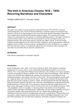 The Irish in American Cinema 1910 – 1930: Recurring Narratives and Characters