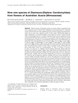 Nine New Species of Dasineura (Diptera: Cecidomyiidae) from Flowers of Australian Acacia (Mimosaceae)