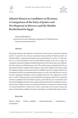 Islamist Women As Candidates in Elections: a Comparison of the Party of Justice and Development in Morocco and the Muslim Brotherhood in Egypt
