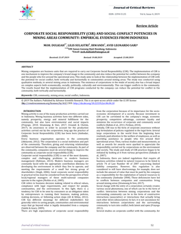 Corporate Social Responsibility (Csr) and Social Conflict Potencies in Mining Areas Community: Empirical Evidences from Indonesia