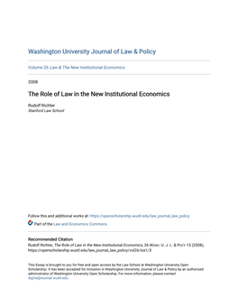 The Role of Law in the New Institutional Economics