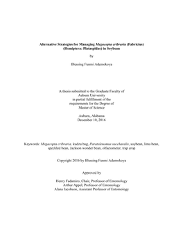 Alternative Strategies for Managing Megacopta Cribraria (Fabricius) (Hemiptera: Plataspidae) in Soybean