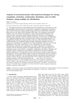 Analysis of Aerosol Interactions with Numerical Techniques for Solving