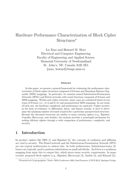 Hardware Performance Characterization of Block Cipher Structures∗