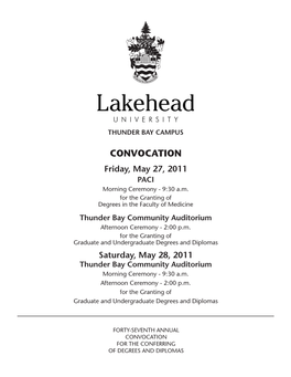 2011 Thunder Bay Convocation Program