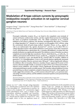 Modulation of N-Type Calcium Currents by Presynaptic Imidazoline Receptor Activation in Rat Superior Cervical Ganglion Neurons