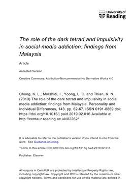 The Role of the Dark Tetrad and Impulsivity in Social Media Addiction: Findings from Malaysia