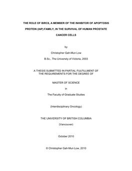 THE ROLE of BIRC6, a MEMBER of the INHIBITOR of APOPTOSIS PROTEIN (IAP) FAMILY, in the SURVIVAL of HUMAN PROSTATE CANCER CELLS B