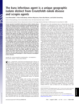 The Kuru Infectious Agent Is a Unique Geographic Isolate Distinct from Creutzfeldt–Jakob Disease and Scrapie Agents