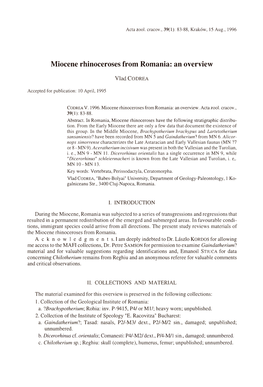 Miocene Rhinoceroses from Romania: an Overview