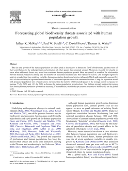 Forecasting Global Biodiversity Threats Associated with Human Population Growth