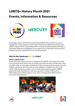 LGBTQ+ History Month 2021 Events, Information & Resources