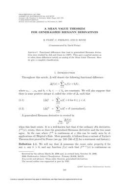 A Mean Value Theorem for Generalized Riemann Derivatives