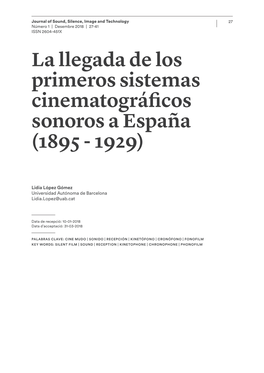 La Llegada De Los Primeros Sistemas Cinematográficos Sonoros a España (1895 - 1929)