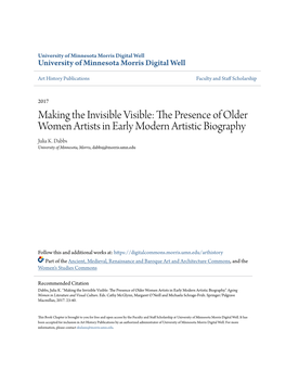 Making the Invisible Visible: the Presence of Older Women Artists in Early Modern Artistic Biography