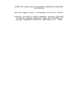 Method for Coding Data on Microbial Strains for Computers (Edition Ab)