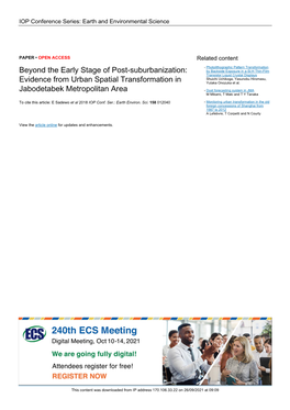 Beyond the Early Stage of Post-Suburbanization: Evidence from Urban Spatial Transformation in Jabodetabek Metropolitan Area